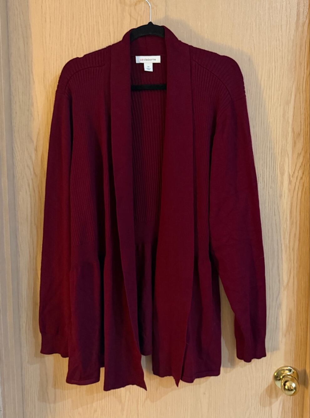 Liz Claiborne Plus Size 3X Burgundy Open Front Cardigan Sweater